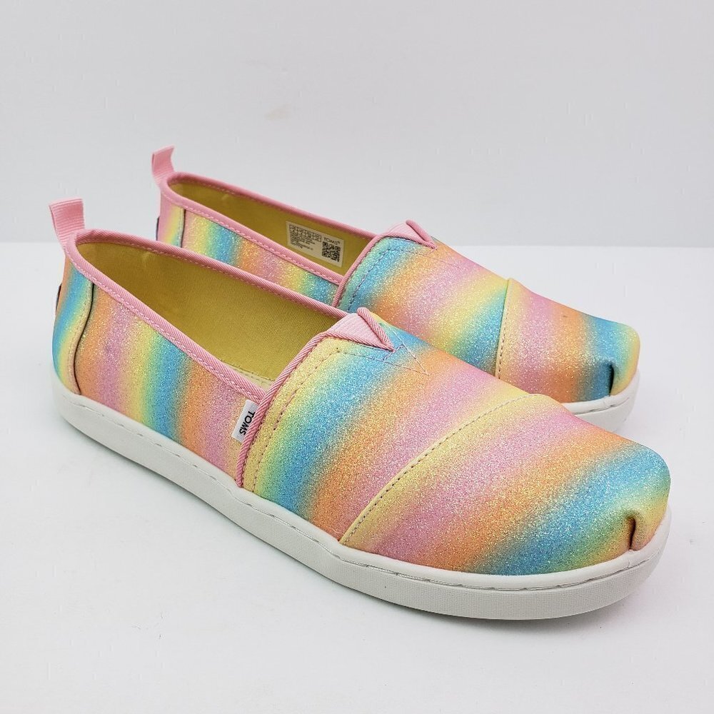 TOMS Glimmer Alpargata Girls Size 6Y Wms Sz 7.5 Candy Pink Gradient Glitter Shoe